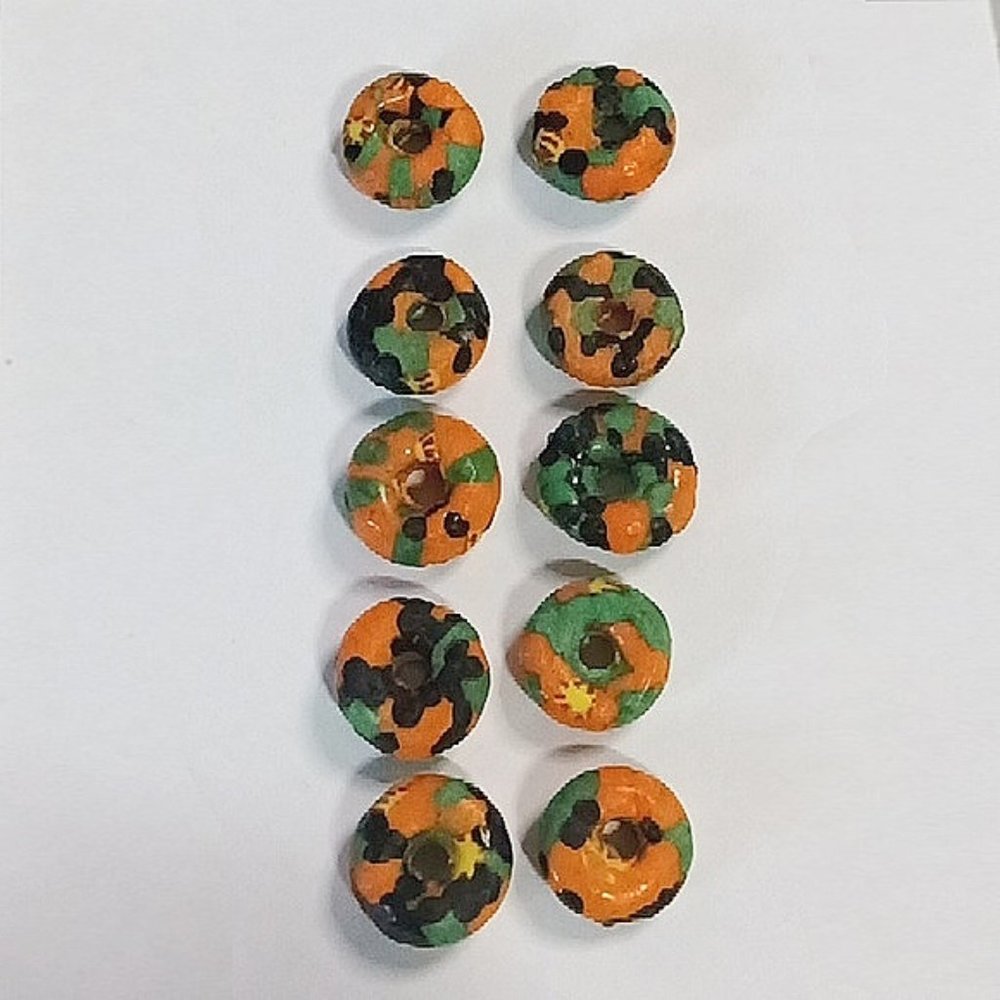 BEADS #750 - Clay Donut Shape Orange Green Purple Jewelry Supply 10 Beads